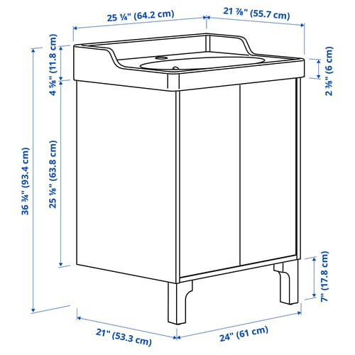 TÄNNFORSEN / RUTSJÖN Bathroom vanity with doors and sink, light gray, 25 1/4x21 7/8x36 3/4 "