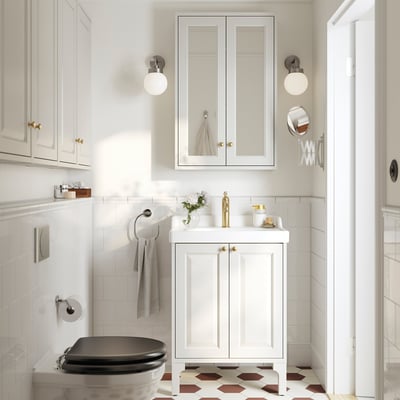 TÄNNFORSEN / RUTSJÖN Bathroom vanity with doors and sink, white, 25 1/4x21 7/8x36 3/4 "