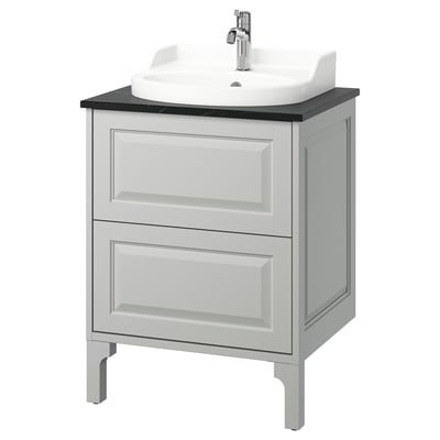 TÄNNFORSEN / RUTSJÖN Bathroom vanity with sink & faucet, light gray/black marble effect, 25x21 1/2x37 1/8 "