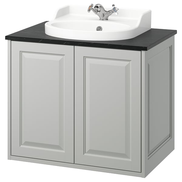 TÄNNFORSEN / RUTSJÖN Bathroom vanity with sink & faucet, light gray/black marble effect, 31x21 1/2x30 1/8 "