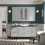 TÄNNFORSEN / RUTSJÖN Bathroom vanity with sink & faucet, light gray/black marble effect, 61x21 1/2x30 1/8 "