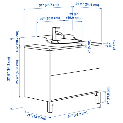 Illustration with measurements for the product: TÄNNFORSEN.