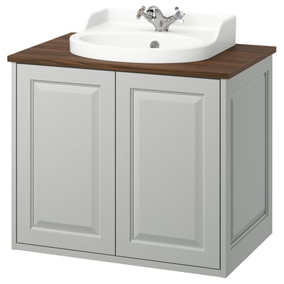 TÄNNFORSEN / RUTSJÖN Bathroom vanity with sink & faucet, light gray/brown walnut effect, 31x21 1/2x30 1/8 "
