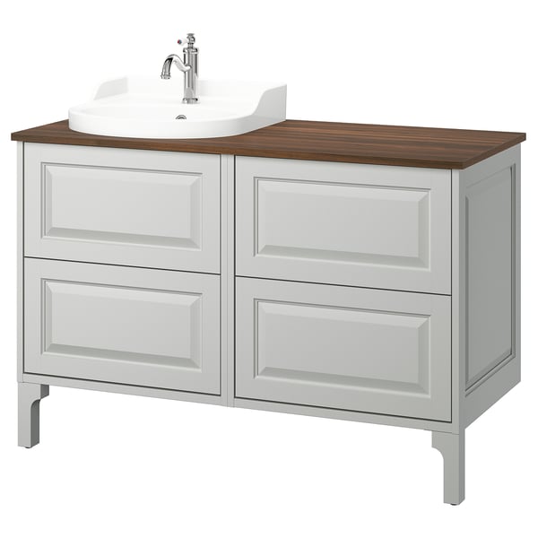 TÄNNFORSEN / RUTSJÖN Bathroom vanity with sink & faucet, light gray/brown walnut effect, 49x21 1/2x37 1/8 "