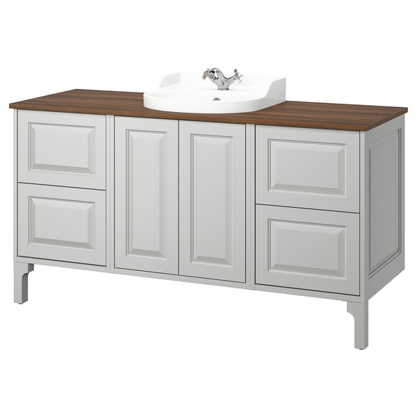 TÄNNFORSEN / RUTSJÖN Bathroom vanity with sink & faucet, light gray/brown walnut effect, 61x21 1/2x37 1/8 "
