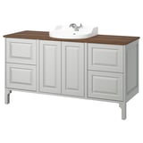 TÄNNFORSEN / RUTSJÖN Bathroom vanity with sink & faucet, light gray/brown walnut effect, 61x21 1/2x37 1/8 "