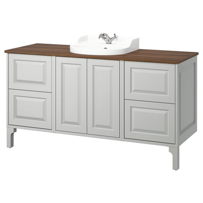 TÄNNFORSEN / RUTSJÖN Bathroom vanity with sink & faucet, light gray/brown walnut effect, 61x21 1/2x37 1/8 "