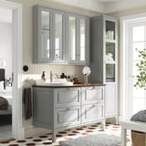 TÄNNFORSEN / RUTSJÖN Bathroom vanity with sink & faucet, light gray/brown walnut effect, 49x21 1/2x37 1/8 "