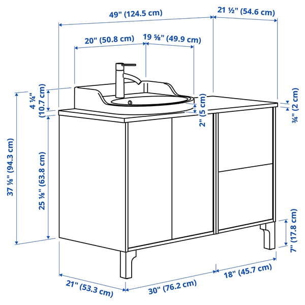TÄNNFORSEN / RUTSJÖN Bathroom vanity with sink & faucet, light gray/brown walnut effect, 49x21 1/2x37 1/8 "