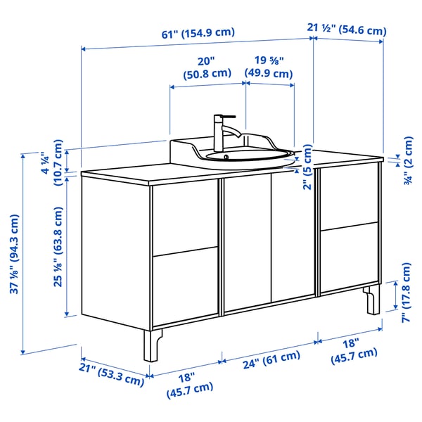 TÄNNFORSEN / RUTSJÖN Bathroom vanity with sink & faucet, light gray/brown walnut effect, 61x21 1/2x37 1/8 "