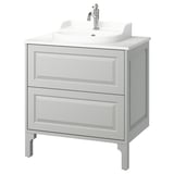 TÄNNFORSEN / RUTSJÖN Bathroom vanity with sink & faucet, light gray/white marble effect, 31x21 1/2x37 1/8 "
