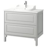 TÄNNFORSEN / RUTSJÖN Bathroom vanity with sink & faucet, light gray/white marble effect, 37x21 1/2x30 1/8 "