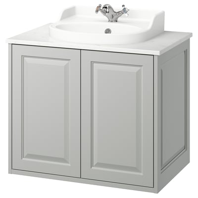 TÄNNFORSEN / RUTSJÖN Bathroom vanity with sink & faucet, light gray/white marble effect, 31x21 1/2x30 1/8 "