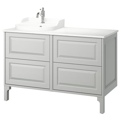 TÄNNFORSEN / RUTSJÖN Bathroom vanity with sink & faucet, light gray/white marble effect, 49x21 1/2x37 1/8 "