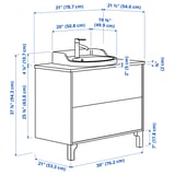 TÄNNFORSEN / RUTSJÖN Bathroom vanity with sink & faucet, light gray/white marble effect, 31x21 1/2x37 1/8 "