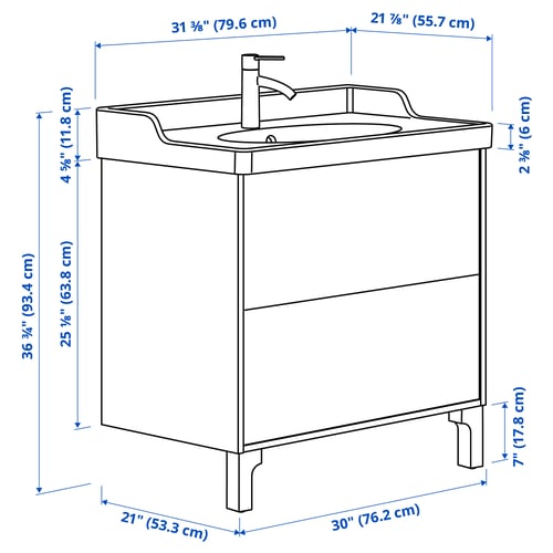 Illustration with measurements for the product: TÄNNFORSEN.
