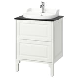 TÄNNFORSEN / RUTSJÖN Bathroom vanity with sink & faucet, white/black marble effect, 25x21 1/2x37 1/8 "