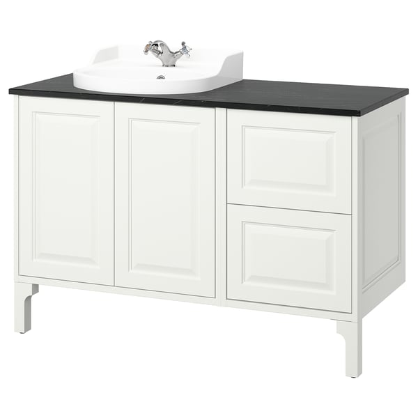 TÄNNFORSEN / RUTSJÖN Bathroom vanity with sink & faucet, white/black marble effect, 49x21 1/2x37 1/8 "