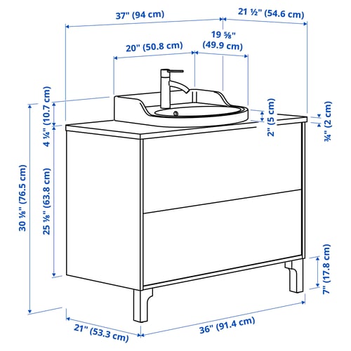 Illustration with measurements for the product: TÄNNFORSEN.