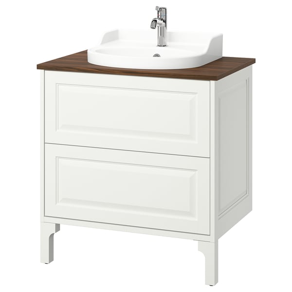 TÄNNFORSEN / RUTSJÖN Bathroom vanity with sink & faucet, white/brown walnut effect, 31x21 1/2x37 1/8 "
