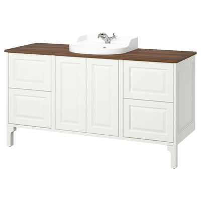 TÄNNFORSEN / RUTSJÖN Bathroom vanity with sink & faucet, white/brown walnut effect, 61x21 1/2x37 1/8 "