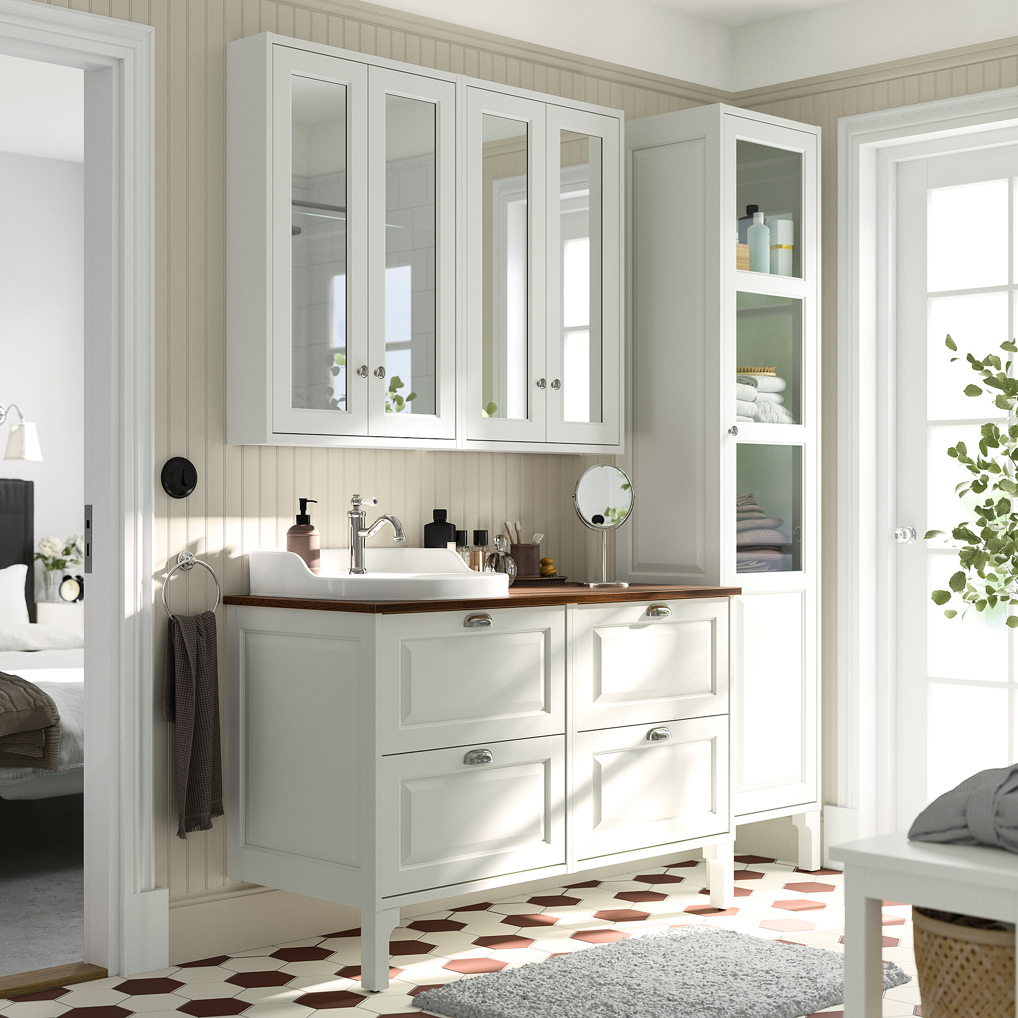TÄNNFORSEN / RUTSJÖN Bathroom vanity with sink & faucet, white/brown walnut effect, 49x21 1/2x37 1/8 "