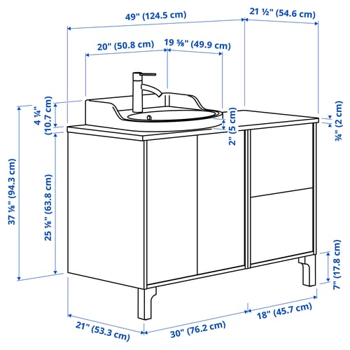 Illustration with measurements for the product: TÄNNFORSEN.