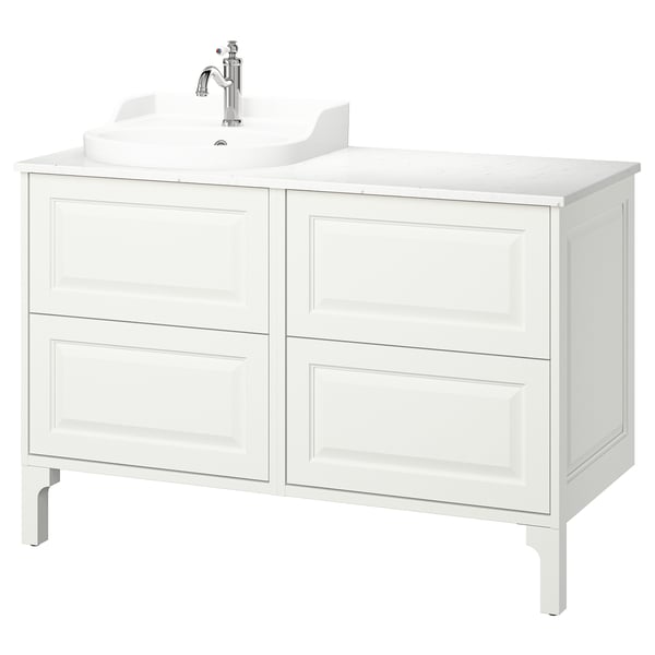 TÄNNFORSEN / RUTSJÖN Bathroom vanity with sink & faucet, white/white marble effect, 49x21 1/2x37 1/8 "