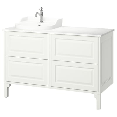 TÄNNFORSEN / RUTSJÖN Bathroom vanity with sink & faucet, white/white marble effect, 49x21 1/2x37 1/8 "