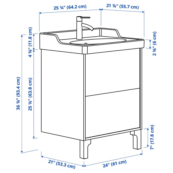 TÄNNFORSEN / RUTSJÖN Bathroom vanity with sink & faucet, white, 25 1/4x21 7/8x36 3/4 "