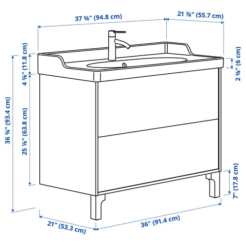 Illustration with measurements for the product: TÄNNFORSEN.