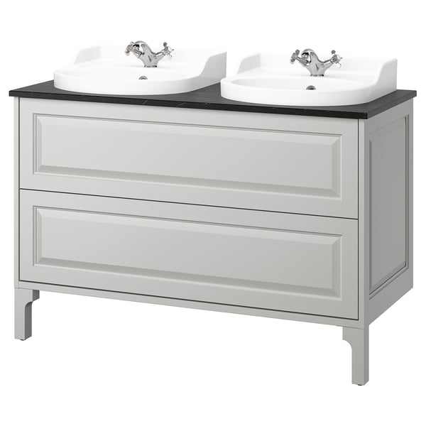 TÄNNFORSEN / RUTSJÖN Bathroom vanity with sink & faucets, light gray/black marble effect, 49x21 1/2x30 1/8 "
