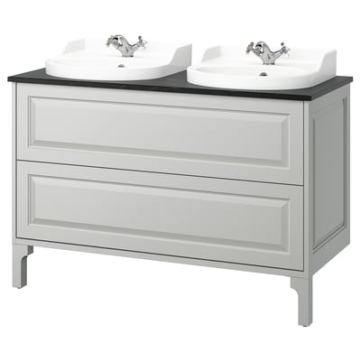 TÄNNFORSEN / RUTSJÖN Bathroom vanity with sink & faucets, light gray/black marble effect, 49x21 1/2x30 1/8 "