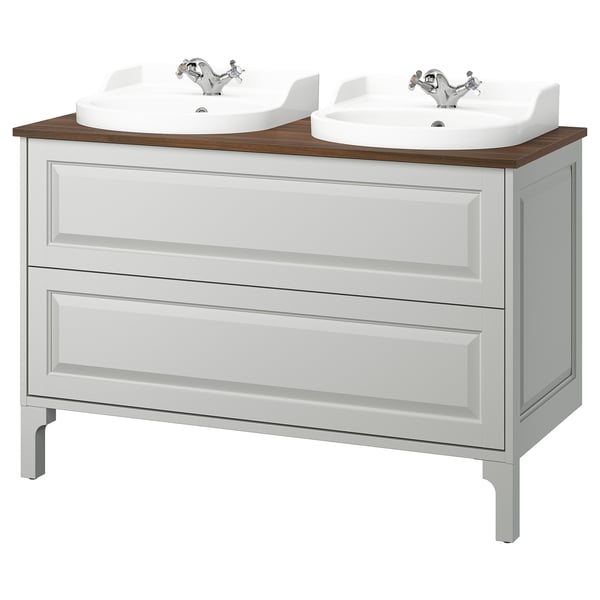 TÄNNFORSEN / RUTSJÖN Bathroom vanity with sink & faucets, light gray/brown walnut effect, 49x21 1/2x30 1/8 "