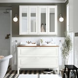 TÄNNFORSEN / RUTSJÖN Bathroom vanity with sink & faucets, white/brown walnut effect, 49x21 1/2x30 1/8 "