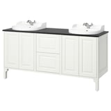 TÄNNFORSEN / RUTSJÖN Double vanity with sink & faucet, white/black marble effect, 67x21 1/2x37 1/8 "