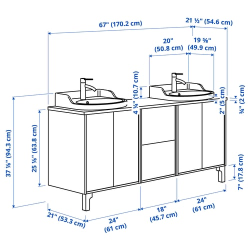 Illustration with measurements for the product: TÄNNFORSEN.