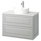TÄNNFORSEN / TÖRNVIKEN Bathroom vanity with sink & faucet, light gray/white marble effect, 37x21 1/2x31 3/8 "