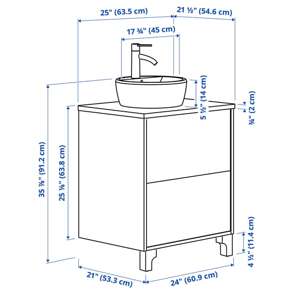 TÄNNFORSEN / TÖRNVIKEN Bathroom vanity with sink & faucet, light gray/white marble effect, 25x21 1/2x35 7/8 "