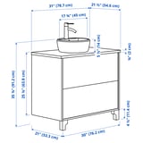 TÄNNFORSEN / TÖRNVIKEN Bathroom vanity with sink & faucet, light gray/white marble effect, 31x21 1/2x35 7/8 "