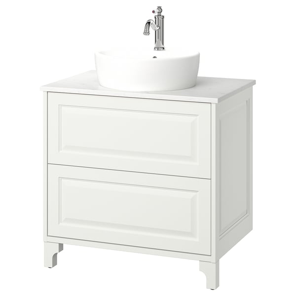 TÄNNFORSEN / TÖRNVIKEN Bathroom vanity with sink & faucet, white/white marble effect, 31x21 1/2x35 7/8 "