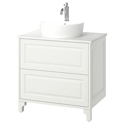 TÄNNFORSEN / TÖRNVIKEN Bathroom vanity with sink & faucet, white/white marble effect, 31x21 1/2x35 7/8 "