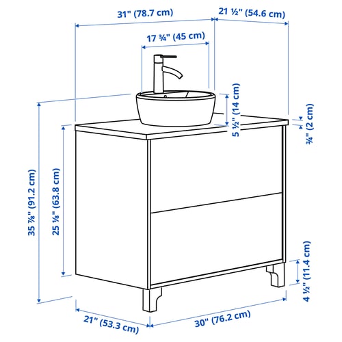 Illustration with measurements for the product: TÄNNFORSEN.