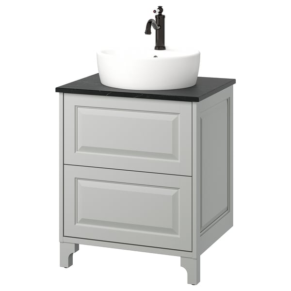 TÄNNFORSEN / TÖRNVIKEN Wash-stnd w drawers/wash-basin, light gray/black marble effect, 25x21 1/2x35 7/8 "