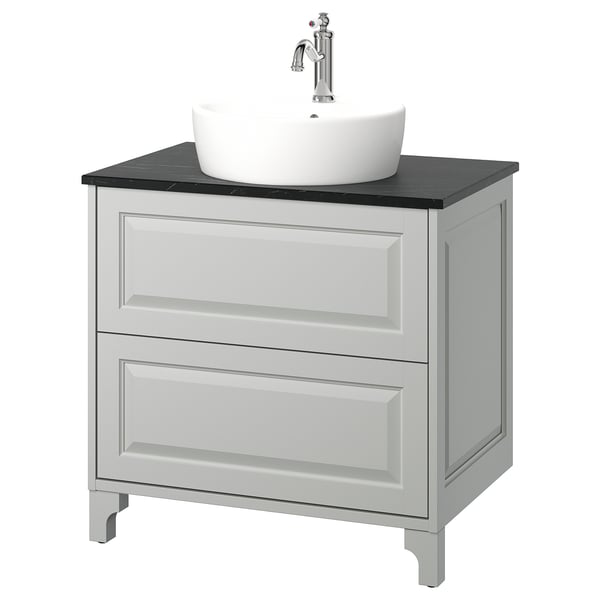 TÄNNFORSEN / TÖRNVIKEN Wash-stnd w drawers/wash-basin, light gray/black marble effect, 31x21 1/2x35 7/8 "