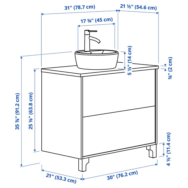 TÄNNFORSEN / TÖRNVIKEN Wash-stnd w drawers/wash-basin, light gray/black marble effect, 31x21 1/2x35 7/8 "
