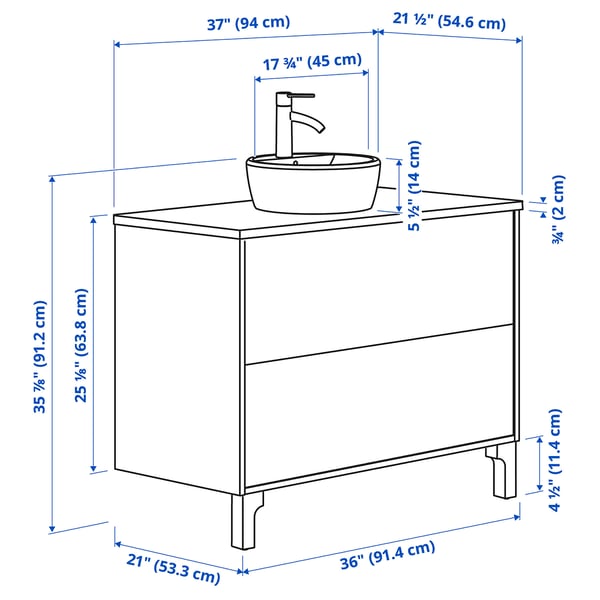 TÄNNFORSEN / TÖRNVIKEN Wash-stnd w drawers/wash-basin, white/black marble effect, 37x21 1/2x35 7/8 "