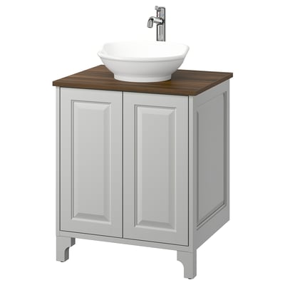 TÄNNFORSEN / VÄSTERSJÖN Bathroom vanity w doors/sink/faucet, light gray/brown walnut effect, 25x21 1/2x35 7/8 "