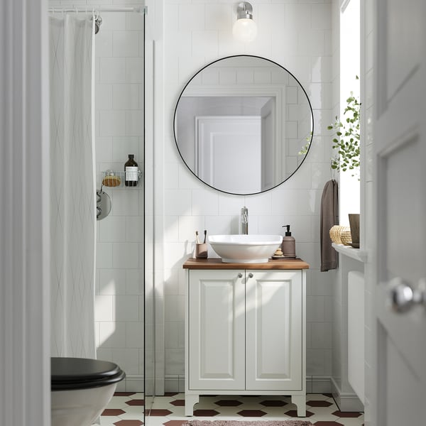 TÄNNFORSEN / VÄSTERSJÖN Bathroom vanity w doors/sink/faucet, white/brown walnut effect, 25x21 1/2x35 7/8 "