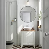TÄNNFORSEN / VÄSTERSJÖN Bathroom vanity w doors/sink/faucet, white/brown walnut effect, 25x21 1/2x35 7/8 "